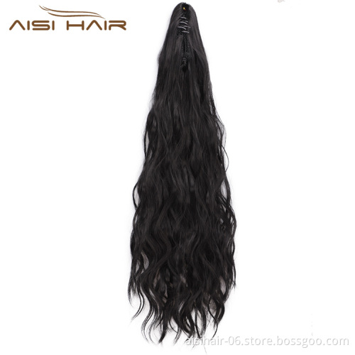 Aisi Hair Synthetic Claw On Clip In Ponytail Hair Extension Black Long Wavy Ponytail Hairpiece for Women Extension Hair